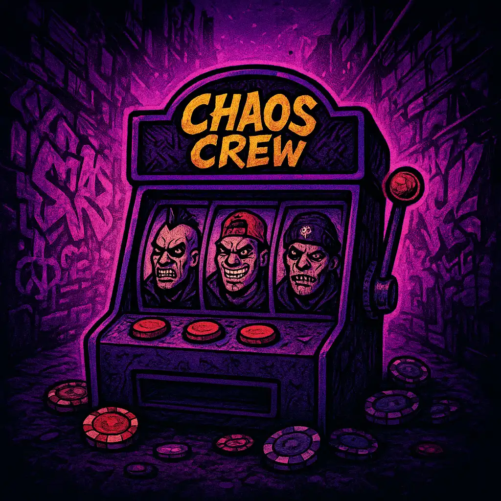Chaos Crew 2 slot game artwork glowing with neon purple and pink casino lights