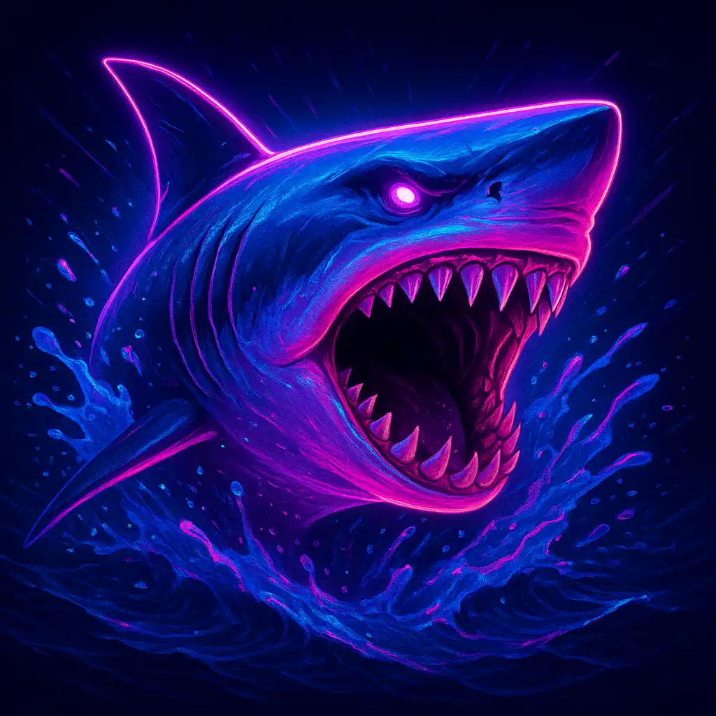 Razor Shark slot game artwork glowing with neon purple and pink casino lights