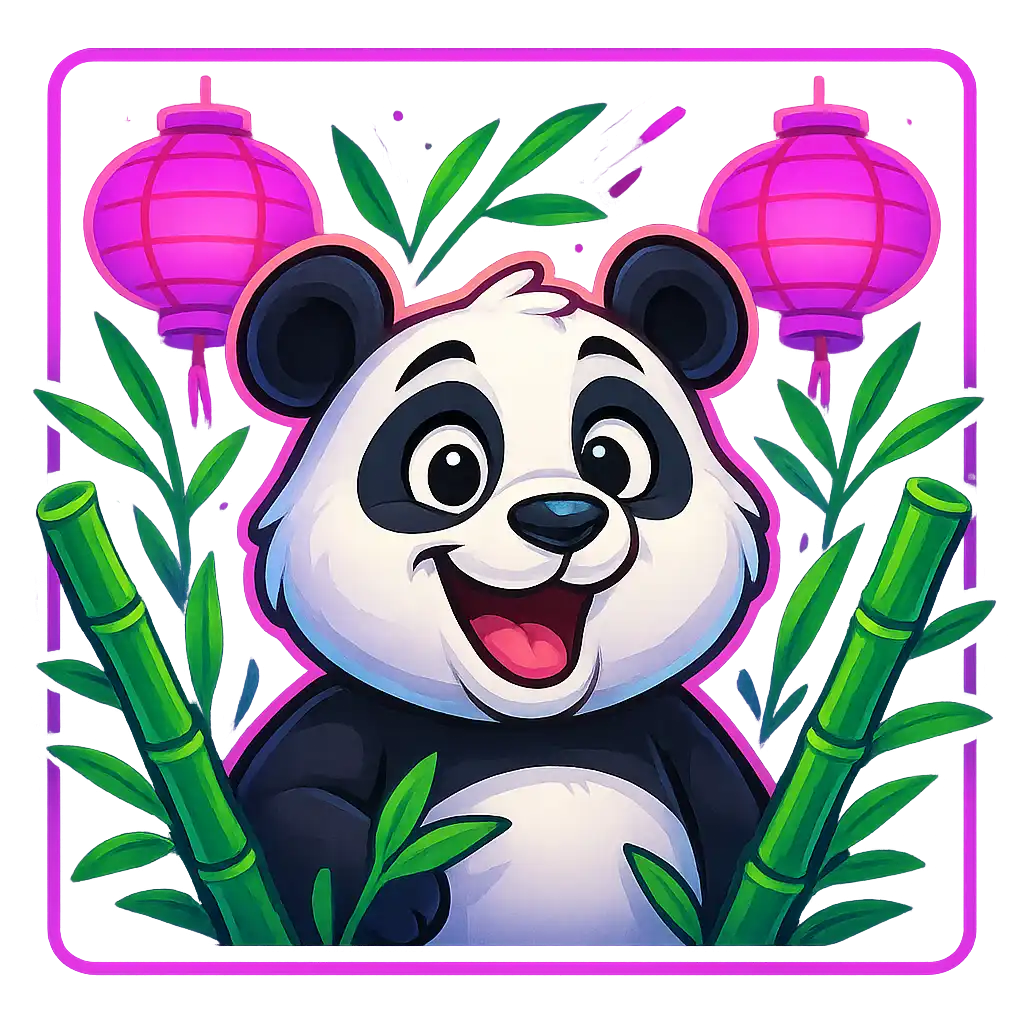 Wacky Panda slot game artwork glowing with neon purple and pink casino lights